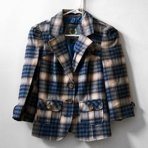 Guess Plaid Blazer Blue Beige Small